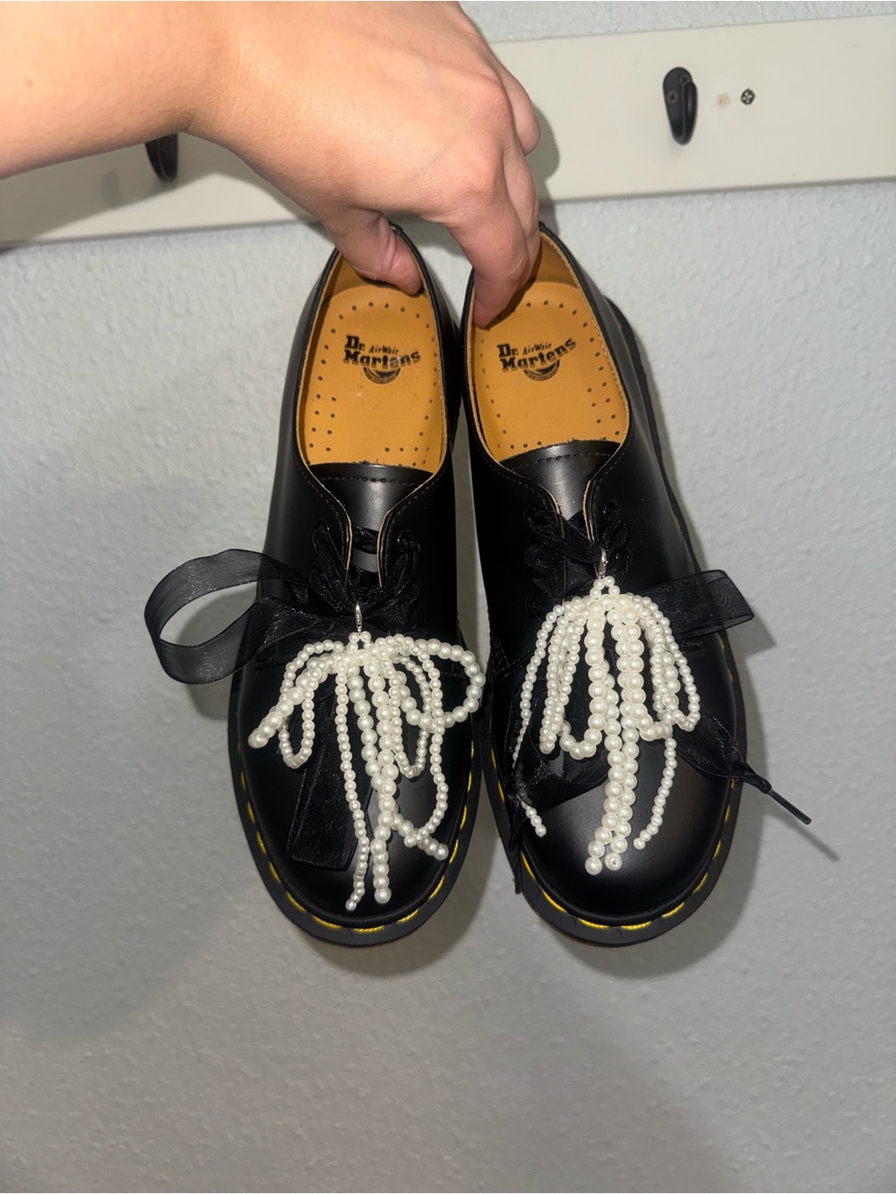 Dr. Martens 1461 Smooth Leather Oxford Shoes with Ribbon Laces & Pearl Charms